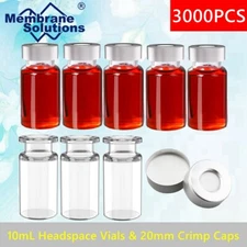 3000- 10ml Glass Vials Clear Headspace Vial 20mm Crimp Caps Flat Bottom Sample