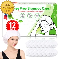 Shampoo Caps No Rinse Waterless Hair Washing Shower Caps 12 Packs for Elderly