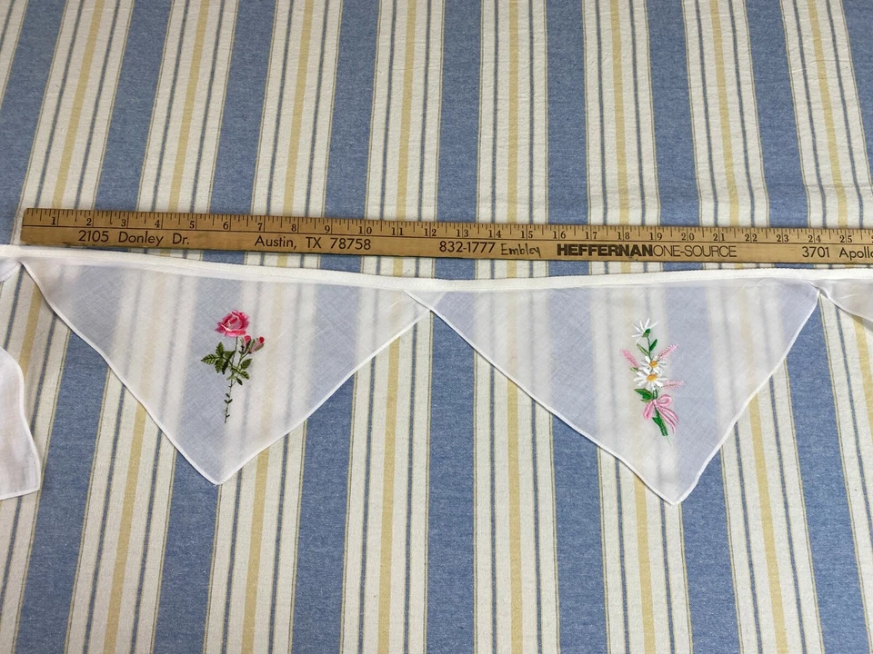 Pañuelo vintage guirnalda de banderines pañuelo banner hecho a mano flores rosa púrpura Foto 3 de 4