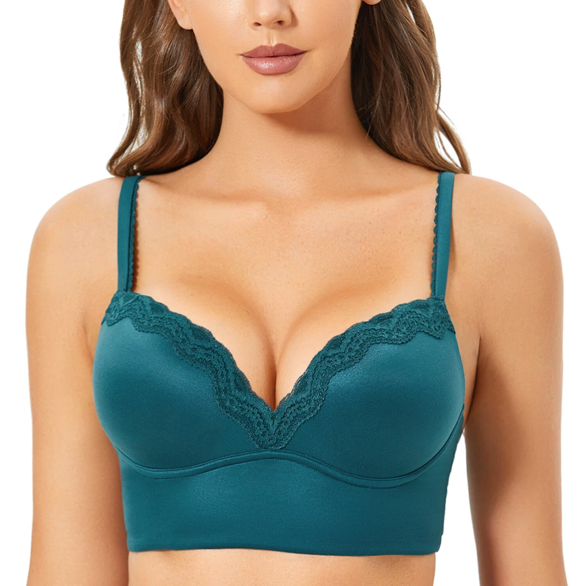 DOBREVA Women's Push Up Bras Wireless Padded Support Lace Longline No  Underwire