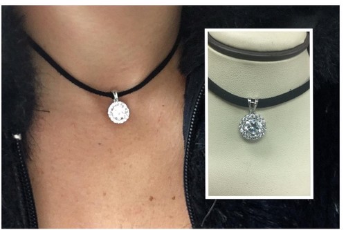Platinum Sterling Silver White Sapphire Round Halo Pave Design Choker Necklace - 第 1/1 張圖片