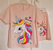 New Unicorn Print Girls Summer Oufit Set Shorts Set Age 3-4 Years Two Piece Set 