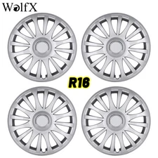 16" Set 4Pc Silver White Wheel Rim Covers Snap Hubcaps Caps Fit R16 Tire Replace