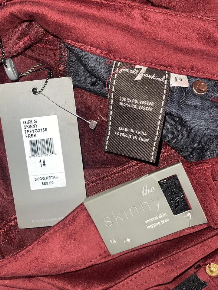 7 Для всего человечества девочек узкие бархат леггинсы темно-красный бордовый брюки размер 14 - Изображение 4 из 4