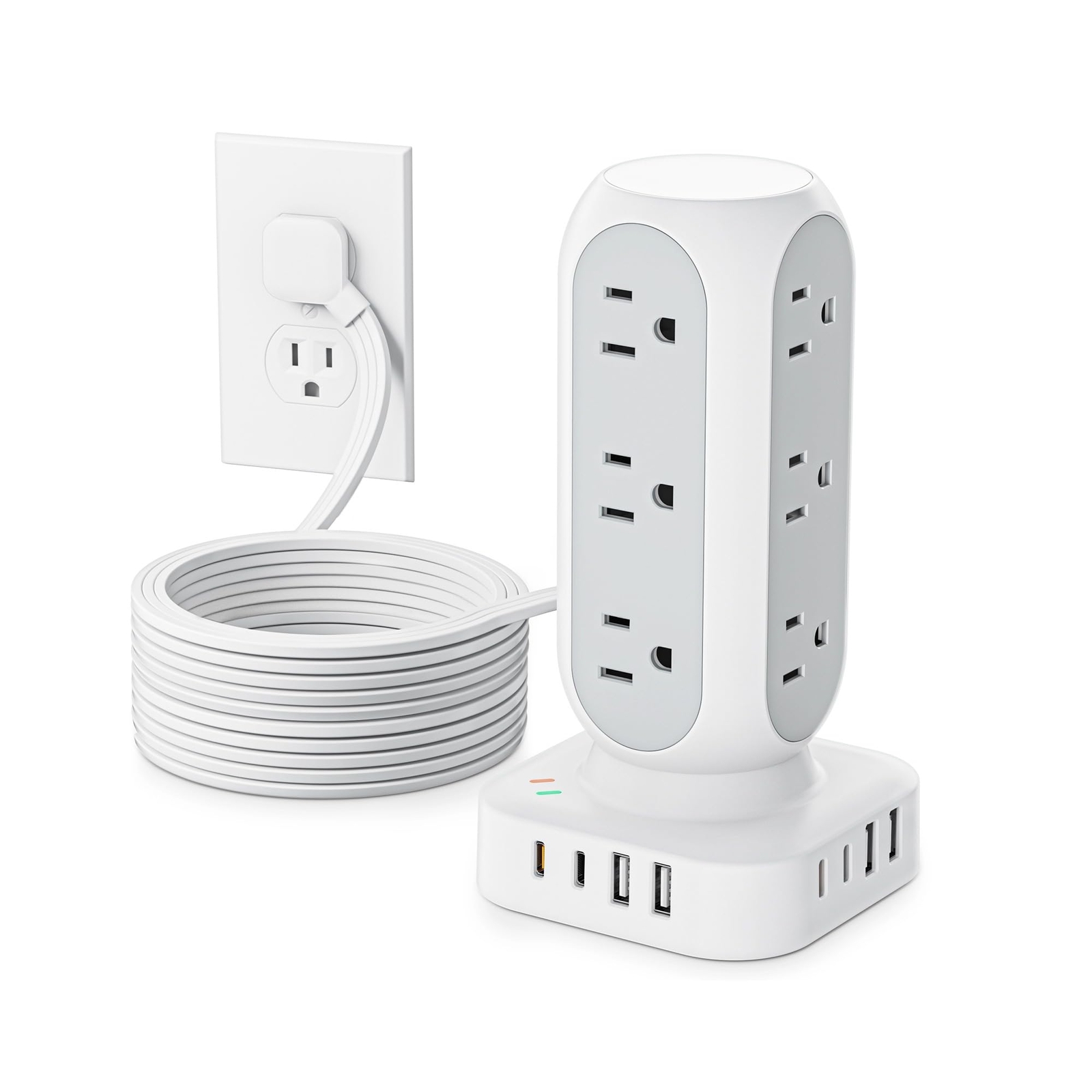 Flat Plug Power Strip Tower, 40W Total Fast Charging Station, Dual PD 20W USB...