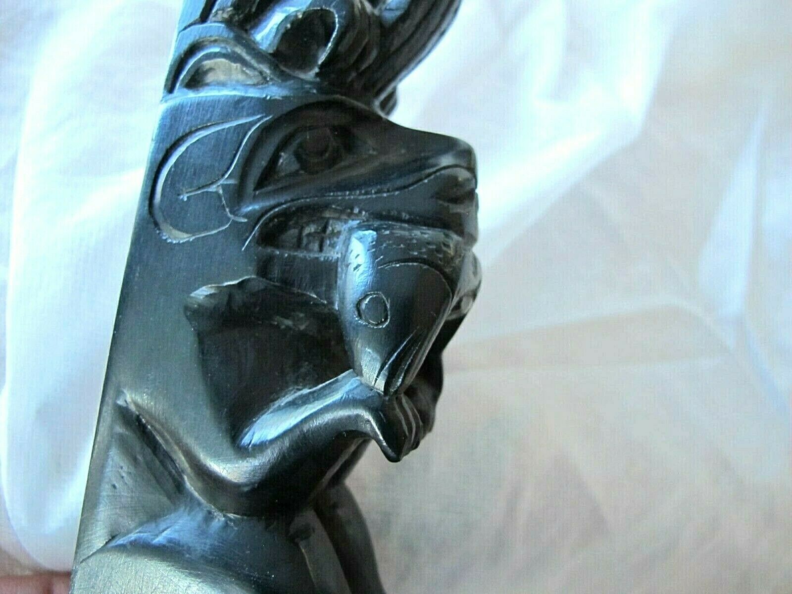 Haida Argillite Carving Two Figure Totem Pole Northwest Coast Native ...