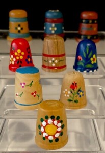 Vintage Wooden Floral Thimbles Different Sizes Lot Of 9 Italy Collectible Rustic