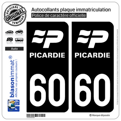 2 Stickers autocollant plaque immatriculation : 60 Picardie - LogoType - Picture 9 of 9
