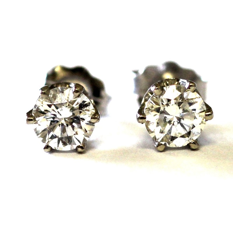 14k white gold .68ct SI1 J round diamond 6 prong stud earrings womens vintage 