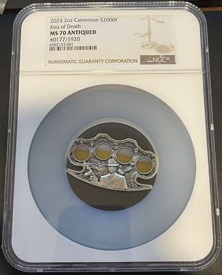 2024 Kiss of Death 2 Oz Silver Antiqued Colorized Coin Brass