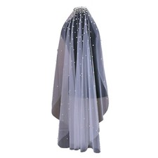 Women Bridal Veil Pearl Fingertip Cathedral Length Wedding Veil with Comb Lac...