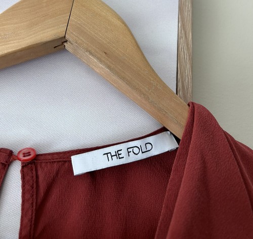 THE FOLD Rusty Red Brushed Washed Silk Hamilton Top Blouse Folded Frill Size 12 - Picture 3 of 4