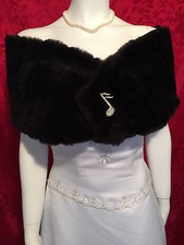 LONG BLACK Faux Fur Stole Shawl Shrug Wrap Cape Wedding