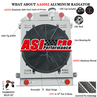4 Row Radiator+Shroud Fan+Relay Fit 1932 Ford Flat Head V8 Engine Stock Height