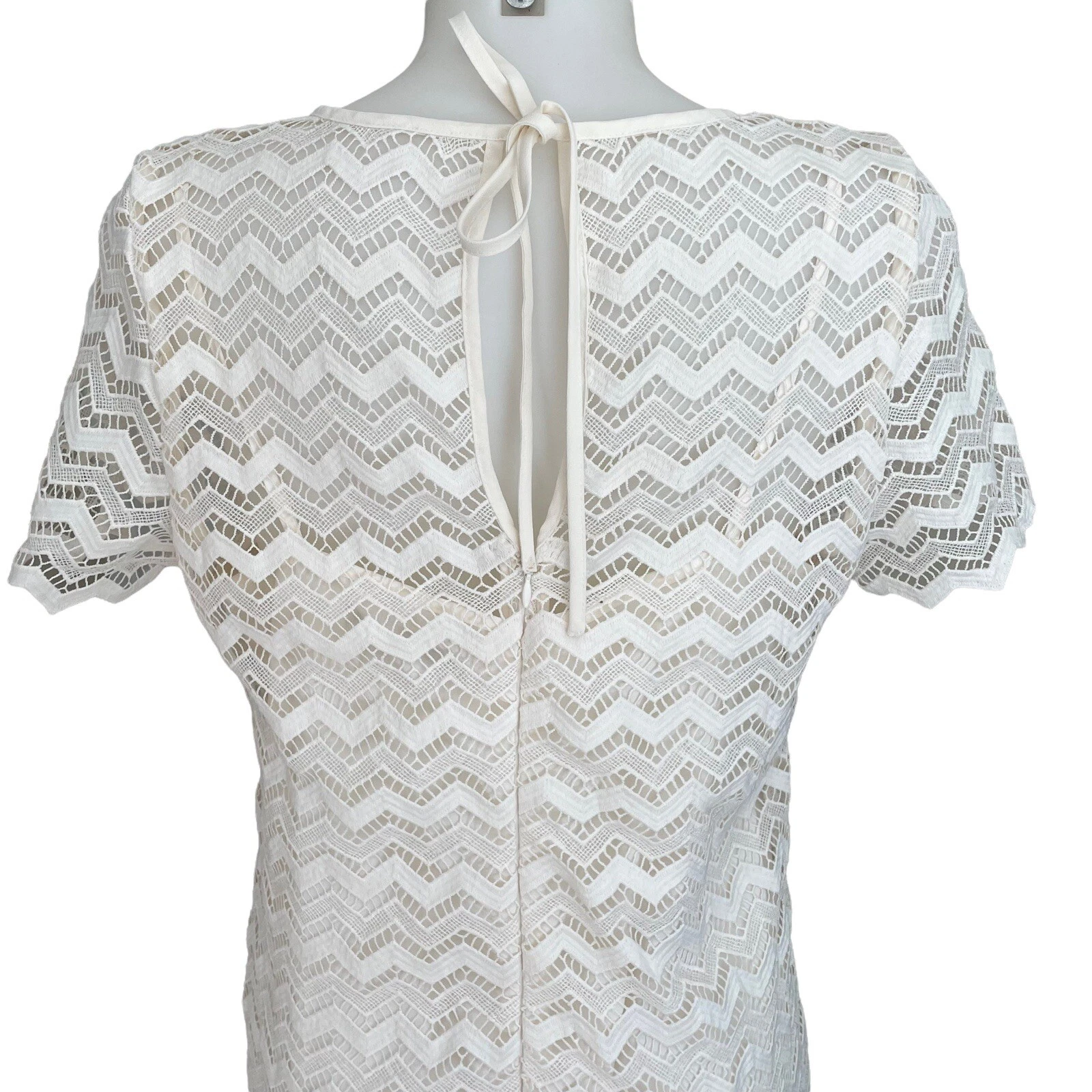 OFF WHITE ANN TAYLOR Off White Pizzo Chevron Tubino Mini Abito Manica Corta Donna Taglia 6