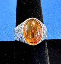 Beautiful Vintage Sterling Silver Baltic Amber Ring  Sz 9   A1