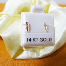 Tiny 14K Gold Stud Earrings Feather Earrings Minimalist Earrings
