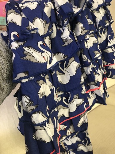 Pink Piped Royal Blue White Swan Print Rayon MIM-PI L/S Dress 10y 140 NWT - Picture 8 of 10