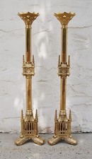 Nice Ornate Pair 40" ht. Brass Gothic Church Altar Candlesticks  61
