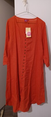 KARINEE CORAL 2 X-LARGE METAL BUTTON KURTA 100% COTTON DRESS FOR WOMAN