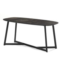 Design Couchtisch Turin 90Cm Dunkle Marmor-Optik Schwarzes Metallgestell