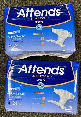 x2 New Attends Adult Stretch Briefs Size Medium 31''-52'' Case of 48 DDSMR 