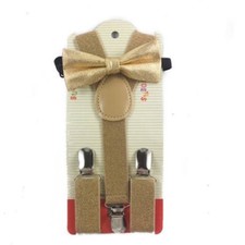 Gold Glitter Suspenders  Bow Matching Tie Set for Baby Toddler Kids Boys Girls