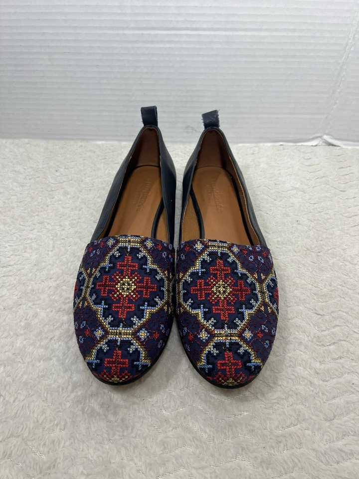 Sundance Catalog Women's Size 39 US 8.5 navy Leather Embroidered Flat Shoes - Image 3 of 4