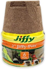 Jiffy Seed Starting Growing Plant Pots, 5in Round - 6 pack