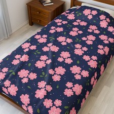 Sakura Flowers Blanket - Velveteen Plush Throw with Cute Floral Pattern
