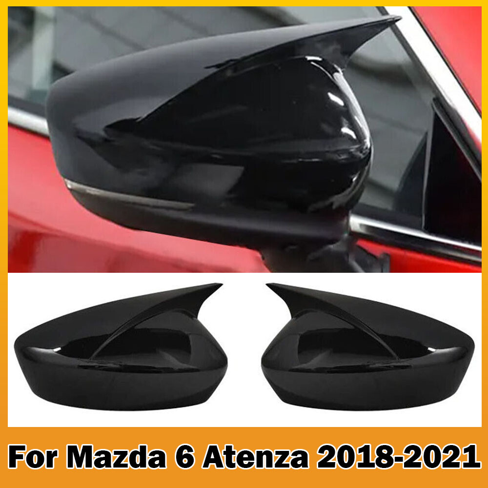 Pair ABS Gloss Black Rearview Mirror Cover Trim Cap For 2018-2021 Mazda 6 Atenza