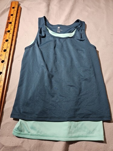 All In Motion Shorts Youth Girls Medium 7/8 Blue Active Layered Tank Top Logo - Picture 4 of 12