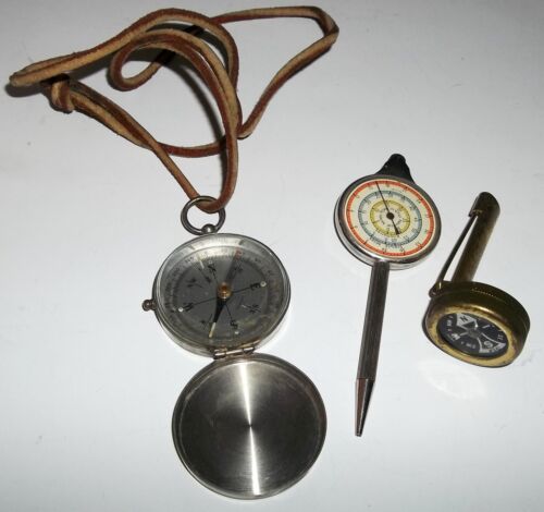 Vintage Kompass Menge 3 Messing Flüssigkeit Tasche Deutschland Seemeilen Druckbleistift - Bild 1 von 8