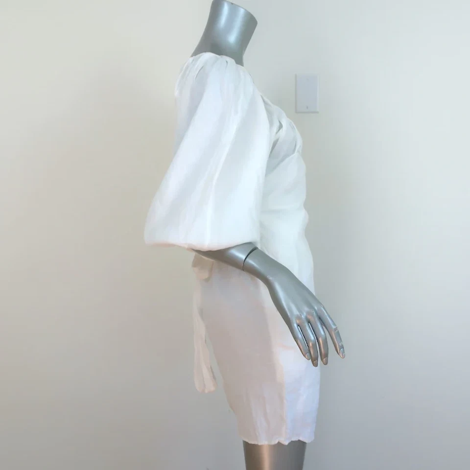 Vestido Mara Hoffman Natación Mini Envolvente Coletta Blanco Lino Talla Extra Pequeño NUEVO Foto 3 de 4