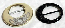2 Belt Buckles VTG Black Enamel Metal  Metallic Cloth Covered Metal