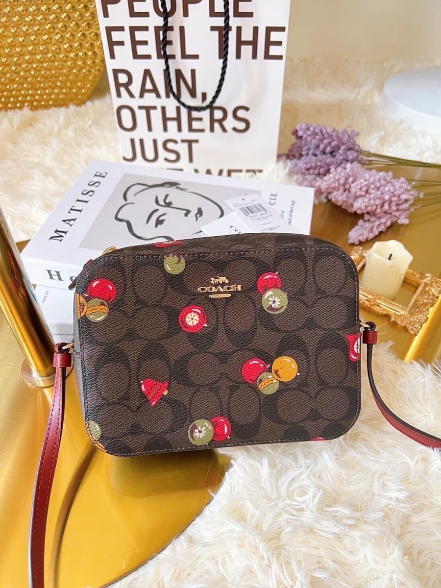 New Coach Coated Canvas Ornament Print Mini Camera Bag Brown Black Multi  C6904