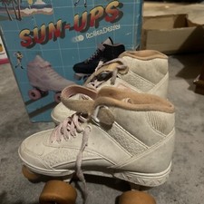 VTG Retro SZ 3 Sun Ups 1977 Roller Skates Derby White Pink w Original Box