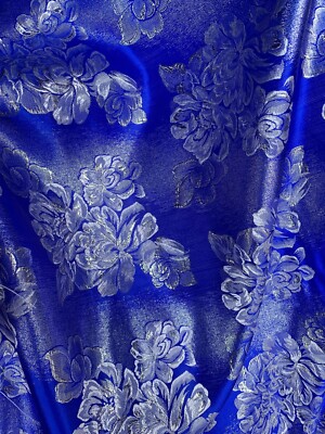 【FaB】Blood Drop Brocade アーティストプルーフ Royal Blue & Silver Roses - Faux Silk Brocade Jacquard Fabric | eBay