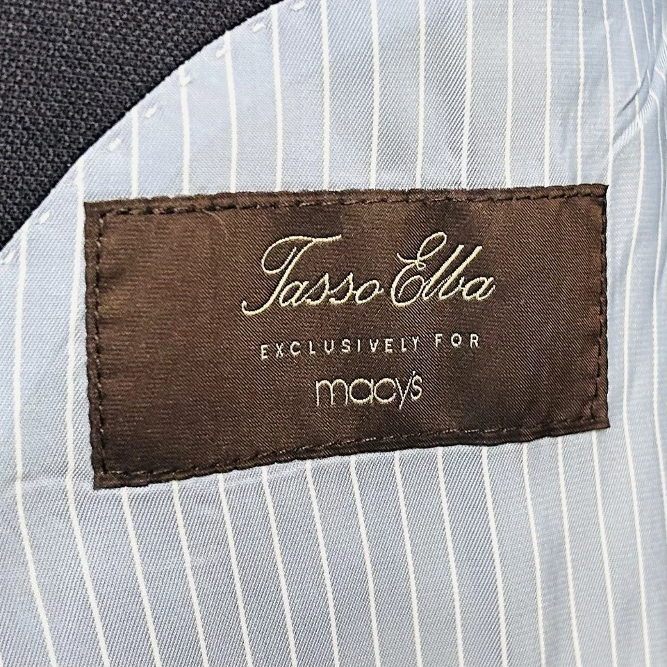 Tasso Elba 46L Sport Coat Silk Cotton Blend Navy Blue Two Button Double Vented - Image 3 of 4