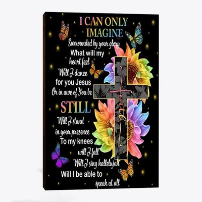 I Can Only Imagine Cross Sunflower Poster Wall Art - Christian Wall Art Decor...