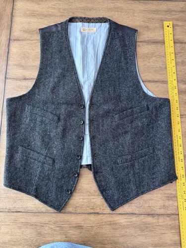 J.CREW British Moon Tweed Vest Waistcoat Gray Brown Herringbone Men’s L in EUC