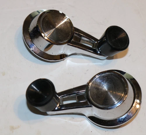 Pair (2) 1961-64 Chevy Chrome Vent Window Crank Handle Double Arm Black Knob