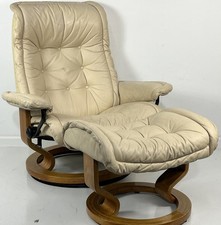 Ekornes Stressless Large ROYAL Cream Leather Swivel Recliner Chair and Ottoman