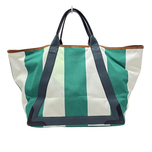 Auth BALENCIAGA - 253465 Green White Dark Gray Canvas Leather Tote Bag - Picture 3 of 8