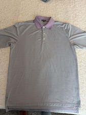 Peter Millar Men's Summer Comfort Striped Purple Blue Polo Golf Shirt Size Large