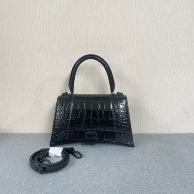 Balenciaga Black Embossed Hourglass Bag Size S Handbag