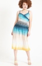 Eloquii Blue Yellow Pleated Cut Out Tropical Summer Sun Dress 16