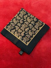 Black Ground w/ Printed Paisley 12" Pure Silk Pocket Square Made in Italy EUC