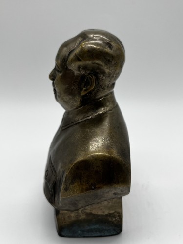 Solid Brass Mao Zedong Statue Chinese Characters Patina 4.75” Communist History - Picture 6 of 7