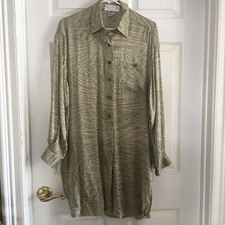 Vintage 70s Anne Klein Bloomingdale's Silk Shirt Dress Size M Made in USA